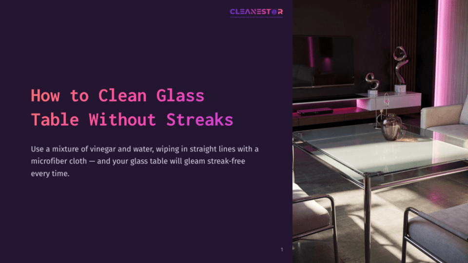 1 How To Clean Glass Table Without Streaks A Modern Glass Table In A Stylish Room, Featuring A Television, A Decorative Vase, And Soft Lighting Against A Dark Wall.