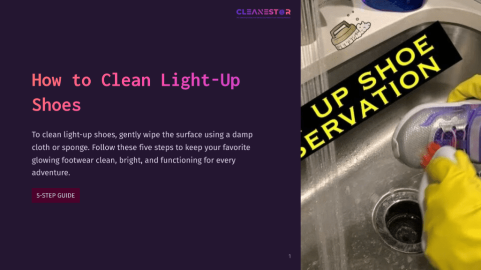1 How To Clean Light Up Shoes A Pair Of Light-Up Shoes Resting On A Sink, With A Hand Holding A Damp Cloth, And Cleaning Supplies Visible In The Background.