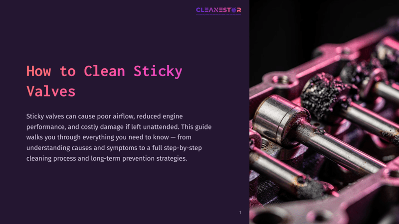 1 How To Clean Sticky Valves Close-Up Of Dirty, Sticky Engine Valves With Carbon Buildup. The Image Is Titled &Quot;How To Clean Sticky Valves&Quot; And Features Text About Engine Performance And Cleaning Strategies.