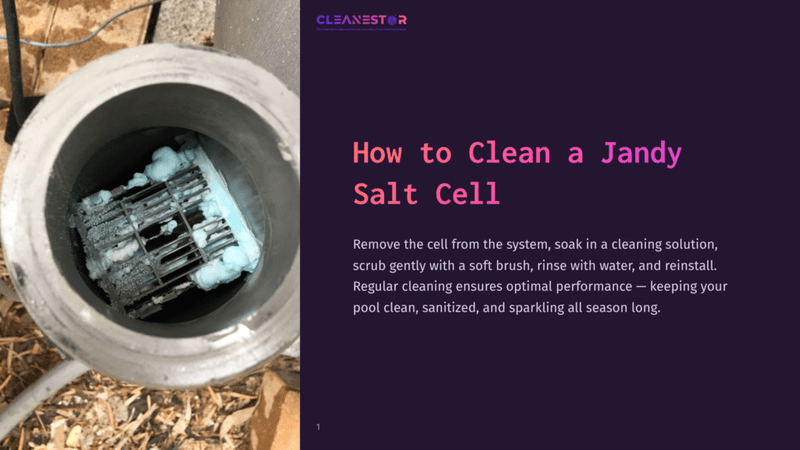 1 How To Clean A Jandy Salt Cell A Close-Up Of A Jandy Salt Cell In A Maintenance Container, Featuring Blue Cleaning Solution And A Brush Nearby, Surrounded By Debris.