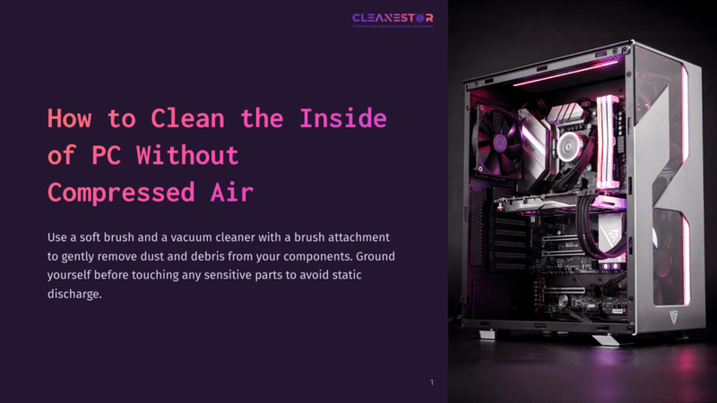 1 How To Clean The Inside Of Pc Without Compressed Air A Sleek Black Pc Case With Internal Components Illuminated By Purple Led Lights, Showcasing Organized Wiring And Cooling Fans.
