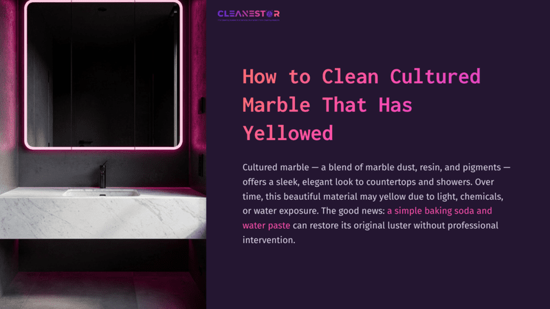 1 How To Clean Cultured Marble That Has Yellowed A Sleek Bathroom Featuring A Marble Sink And Dark Tiles, Illuminated By A Pink Neon Mirror, Highlighting The Cultured Marble'S Elegance.