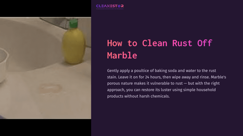 1 How To Clean Rust Off Marble Bottles Of Lemon Juice And A Cleaning Solution On A Beige Countertop, With A Soft-Focus Background.