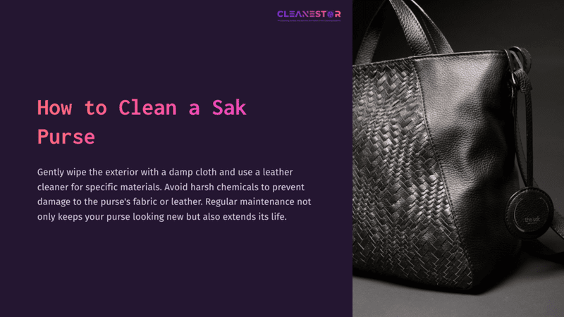 1 How To Clean A Sak Purse Black Woven Sak Purse Displayed Against A Dark Background, Accompanied By Cleaning Instructions In White And Purple Text.