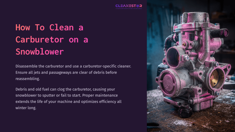 1 How To Clean A Carburetor On A Snowblower Close-Up Of A Disassembled Snowblower Carburetor On A Rustic Wooden Surface, With Vibrant Pink And Purple Lighting Highlighting Its Details.