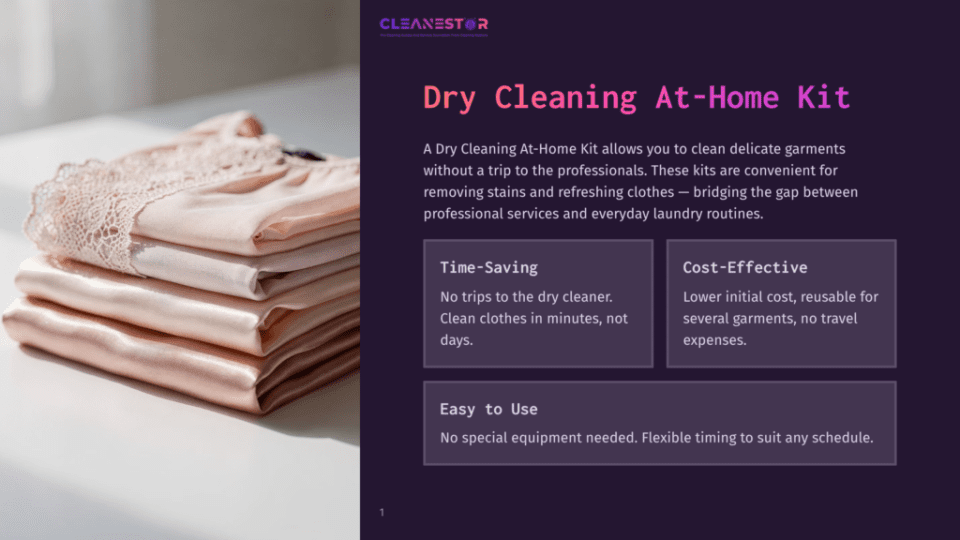 1 Dry Cleaning At Home Kit Pile Of Delicate, Pastel-Colored Silk Garments, Including A Lacy Camisole, Neatly Folded. The Image Is Part Of A Presentation For Cleanestor Dry Cleaning At-Home Kit.