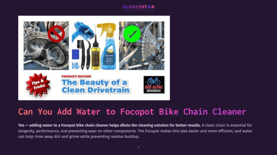 1 Can You Add Water To Focopot Bike Chain Cleaner Product Review Image Showing Bicycle Drivetrain Cleaning Tools: A Brush, A Spray Bottle Labeled &Quot;Focopot,&Quot; And A Chain Cleaner Device. Text Reads &Quot;The Beauty Of A Clean Drivetrain.