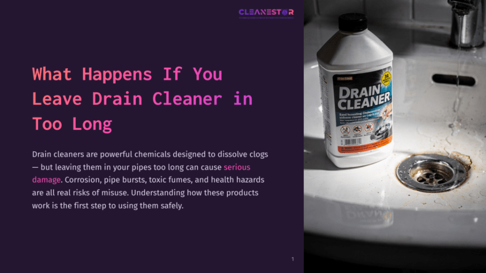 1 What Happens If You Leave Drain Cleaner In Too Long A Bottle Of &Quot;Drain Cleaner&Quot; With A Red &Quot;Free Flow&Quot; Label Sits On The Edge Of A White Sink, Near A Drain. The Bottle Has A White Cap And A White Label With Blue And Red Text.