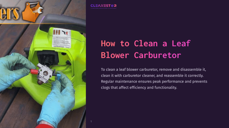 1 How To Clean A Leaf Blower Carburetor A Person In A Blue Glove Disassembles A Green Leaf Blower Carburetor, With Tools And Cleaner Visible On A Wooden Surface.