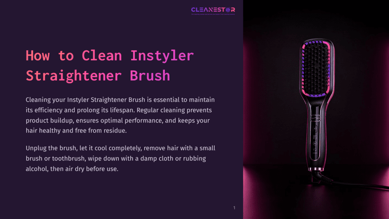 1 How To Clean Instyler Straightener Brush A Sleek Instyler Straightener Brush With Purple And Pink Bristles Sits On A Dark, Reflective Surface With Purple Lighting. Text On The Left Reads &Quot;How To Clean Instyler Straightener Brush.