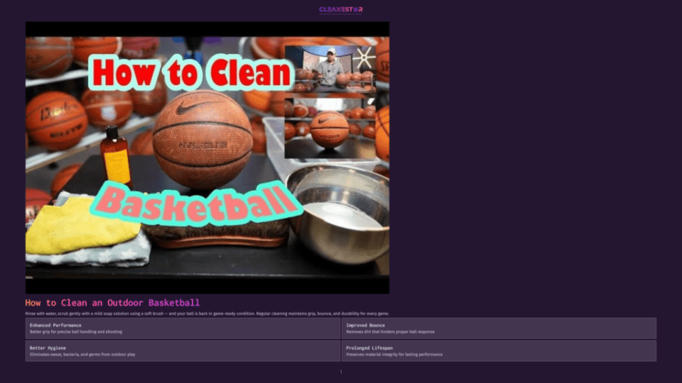 1 How To Clean An Outdoor Basketball Video Still From &Quot;How To Clean An Outdoor Basketball&Quot; Showing A Basketball Being Scrubbed With A Brush And Soap Solution In A Metal Bowl, With A Yellow Towel Nearby.