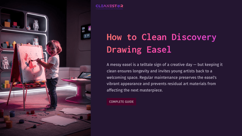 1 How To Clean Discovery Drawing Easel Child Painting On A Colorful Easel In A Modern, Well-Lit Room, With Toys In The Background And A Guide Text On The Side.