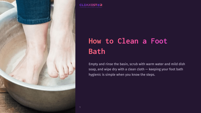 1 How To Clean A Foot Bath 1 Close-Up Of Two Feet Soaking In A Metal Foot Bath, With Text Overlay &Quot;How To Clean A Foot Bath&Quot;.