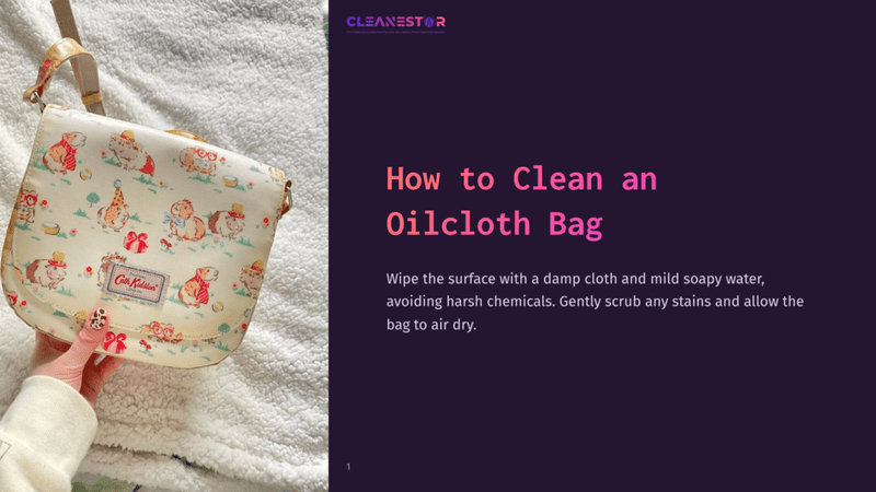 1 How To Clean An Oilcloth Bag A Cath Kidston Oilcloth Bag With A Cute Guinea Pig Print, Held By A Hand With A Pink And White Patterned Nail. The Bag Is On A Textured White Background.