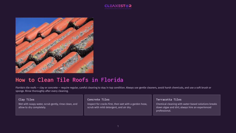 1 How To Clean Tile Roofs In Florida Close-Up Of Weathered, Orange Terracotta Roof Tiles In Florida, Showing Signs Of Moss And Lichen Growth. The Image Highlights The Need For Cleaning These Types Of Roofs.