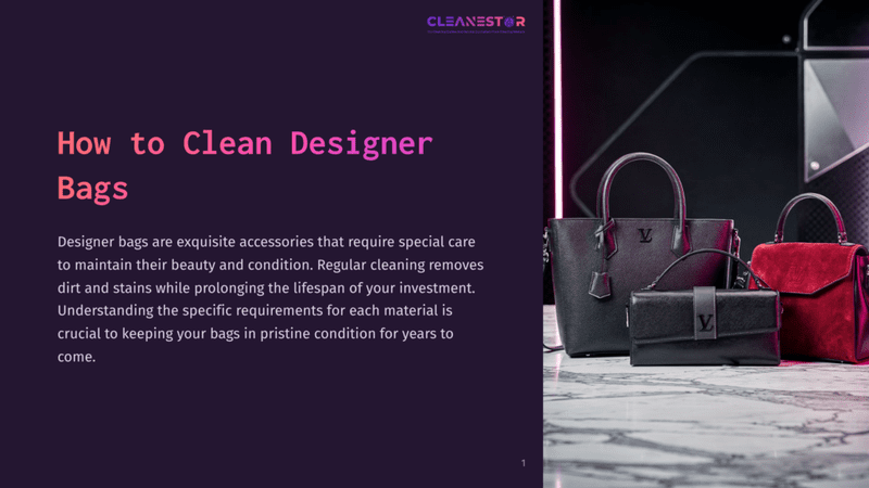 1 How To Clean Designer Bags Three Designer Handbags Are Displayed On A Marble Surface, With A Dark Purple And Pink Background. The Text &Quot;How To Clean Designer Bags&Quot; Is Prominently Displayed On The Left.
