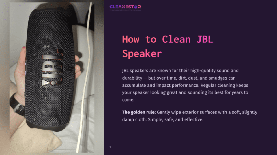 1 How To Clean Jbl Speaker A Black Jbl Portable Speaker Is Held In A Hand, With The &Quot;Jbl&Quot; Logo Visible. The Image Is Part Of A &Quot;How To Clean Jbl Speaker&Quot; Guide.