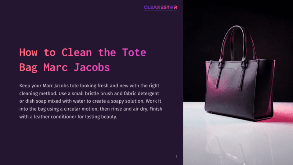 1 How To Clean The Tote Bag Marc Jacobs A Sleek Black Marc Jacobs Tote Bag With A Silver Metallic Handle And Logo, Resting On A White Surface With A Purple Background.