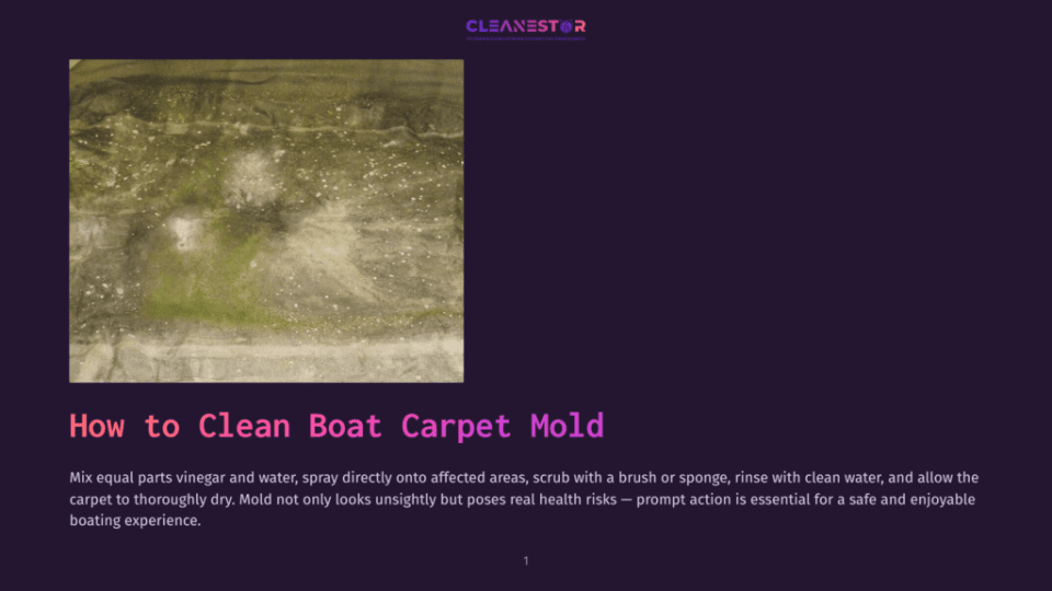 1 How To Clean Boat Carpet Mold 2 Close-Up Of A Heavily Mold-Infested Boat Carpet, Showing Green And White Fuzzy Patches On A Textured Surface, Indicating Severe Water Damage And The Need For Cleaning.