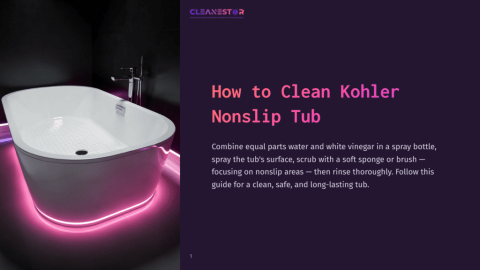 1 How To Clean Kohler Nonslip Tub A Modern, White Kohler Non-Slip Tub With Pink Ambient Lighting. Text Overlay Reads &Quot;How To Clean Kohler Non-Slip Tub.