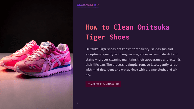 1 How To Clean Onitsuka Tiger Shoes A Pair Of Bright Pink Onitsuka Tiger Sneakers With White Accents, Displayed Prominently Against A Dark, Gradient Background. The Text &Quot;How To Clean Onitsuka Tiger Shoes&Quot; And &Quot;Complete Cleaning Guide&Quot; Is Visible.