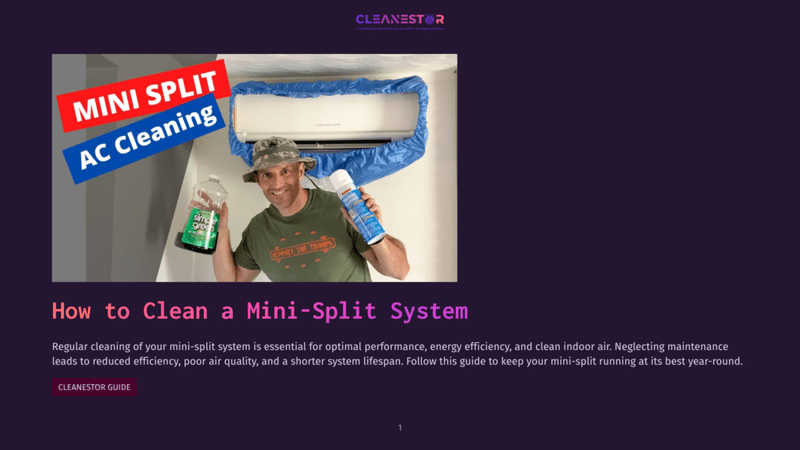 1 How To Clean A Mini Split System A Man Wearing A Camouflage Hat Holds A Bottle Of Cleaner And A Spray Can In Front Of A Mini-Split Air Conditioning System, With The Words &Quot;Mini Split Ac Cleaning&Quot; Prominently Displayed.