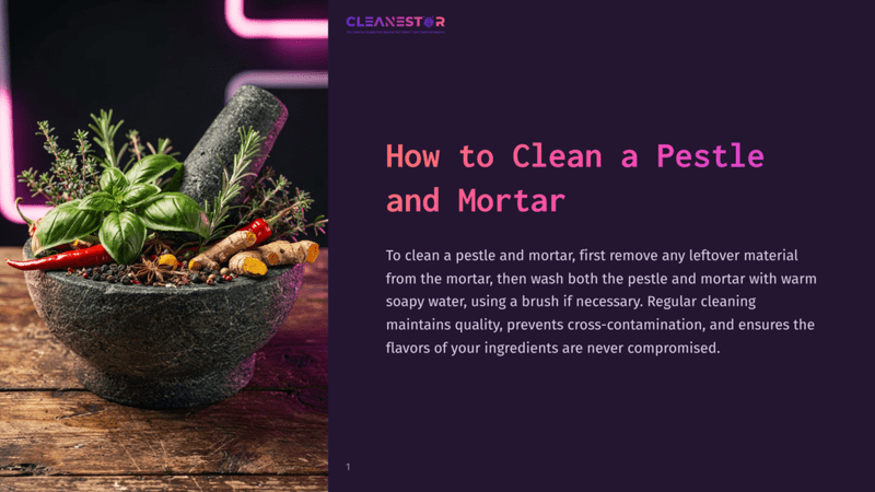1 How To Clean A Pestle And Mortar A Dark Stone Pestle And Mortar Filled With Herbs And Red Chilies, Set Against A Softly Lit Background With Purple Accents.