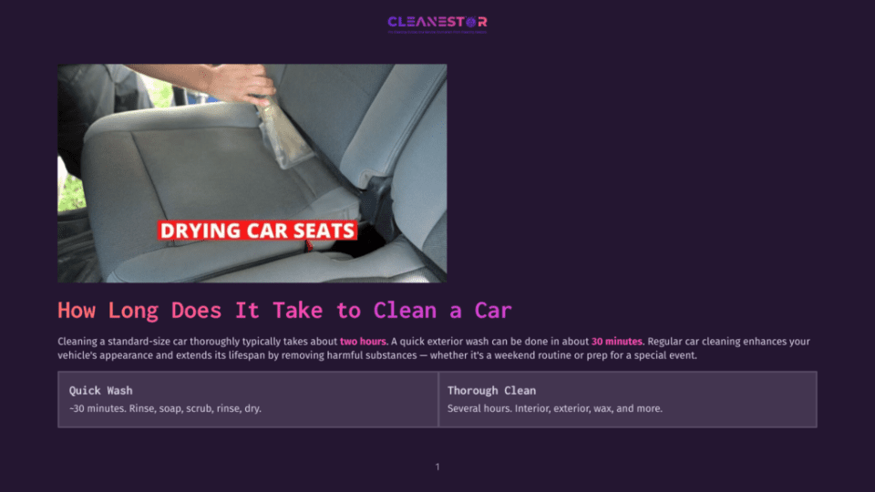 1 How Long Does It Take To Clean A Car Close-Up Of A Person Using A Brush To Clean A Car Seat, With The Text &Quot;Drying Car Seats&Quot; Visible On The Image.