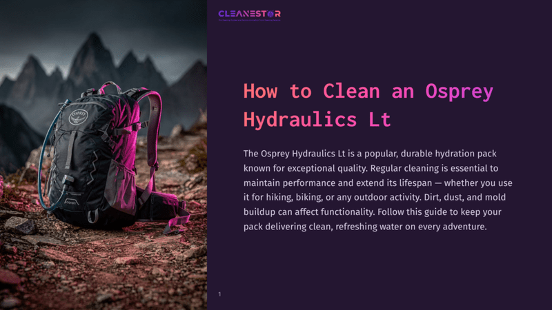 1 How To Clean An Osprey Hydraulics Lt A Black Osprey Hydraulics Lt Hydration Pack Sits On A Rocky, Mountainous Trail, With A Title Overlay &Quot;How To Clean An Osprey Hydraulics Lt&Quot; And The Cleanestor Logo.