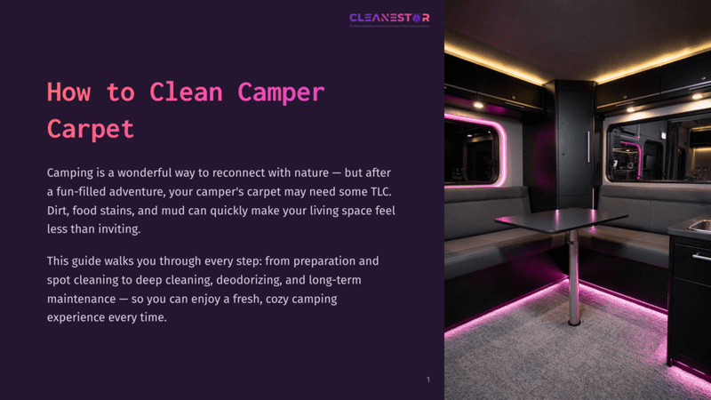 1 How To Clean Camper Carpet Interior Of A Modern Camper Van With Plush Seating And Ambient Pink Led Lighting. The Text &Quot;Cleanestar&Quot; Is Visible At The Top.