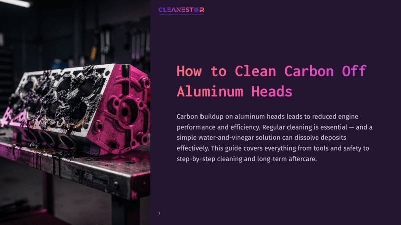 1 How To Clean Carbon Off Aluminum Heads A Heavily Carbon-Covered Aluminum Engine Head Sits On A Metal Workbench, Illuminated By Pink And Purple Light, With The Title &Quot;How To Clean Carbon Off Aluminum Heads&Quot; Visible.