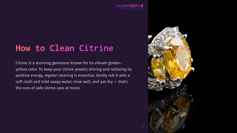 1 How To Clean Citrine Close-Up Of A Stunning Citrine Gemstone Ring, Featuring A Large, Radiant Yellow Citrine Gem Surrounded By Sparkling Diamonds, Set In Silver. The Ring Is Reflected On A Dark, Glossy Surface.