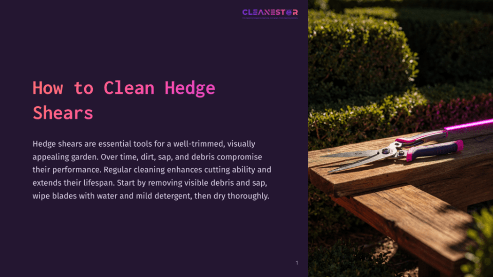 1 How To Clean Hedge Shears Silver Hedge Shears With Pink Accents Resting On A Wooden Surface, Surrounded By Neatly Trimmed Greenery And Soft Evening Light.