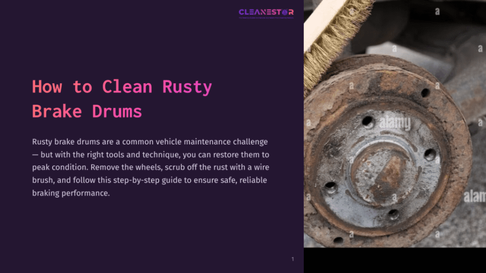 1 How To Clean Rusty Brake Drums Close-Up Of A Rusty Brake Drum With A Wire Brush Being Used To Scrub Off The Rust, Illustrating A Step In Cleaning Rusty Brake Drums.