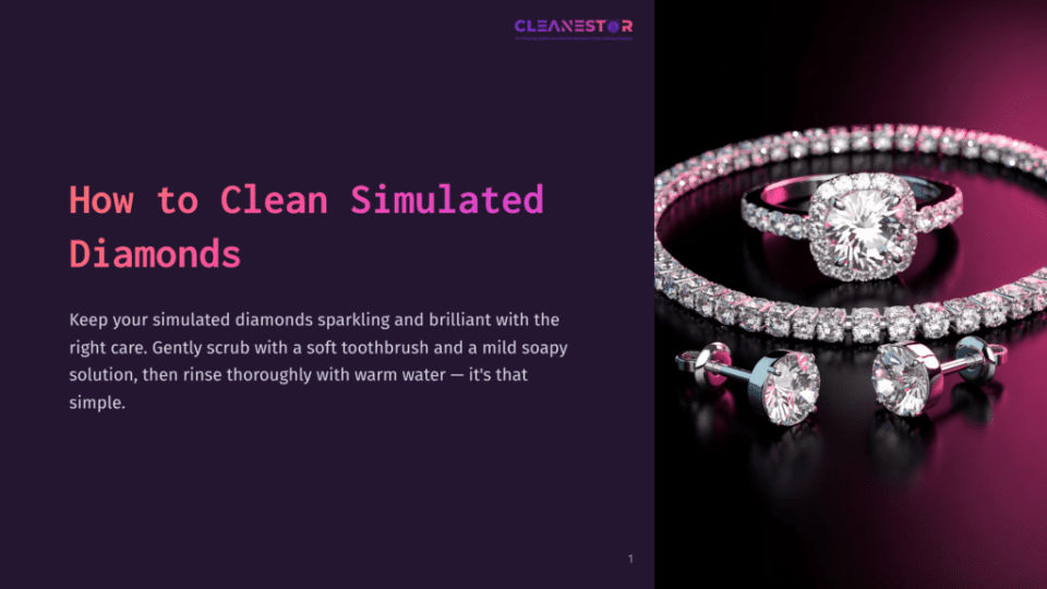1 How To Clean Simulated Diamonds Two Rings And A Pair Of Earrings Featuring Simulated Diamonds On A Dark Background, Accompanied By A Pink Gradient, With Text Guidelines.
