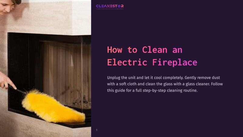 1 How To Clean An Electric Fireplace A Person Using A Yellow Duster To Clean The Glass Front Of An Electric Fireplace With A Modern Fireplace Design In The Background.