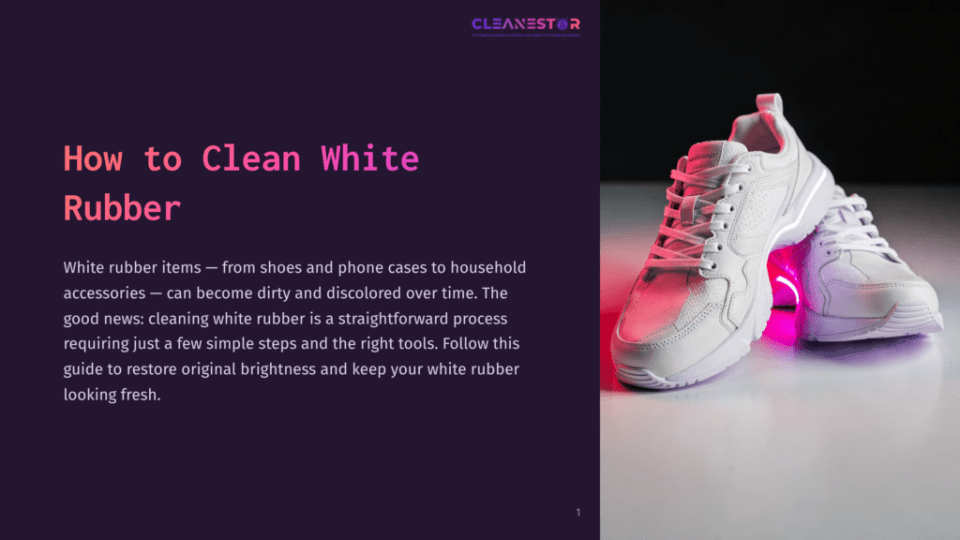 1 How To Clean White Rubber White Rubber Sneakers With A Reflective Surface Positioned On A Dark Background, Illuminated By A Pink Light, Showcasing Cleanliness.