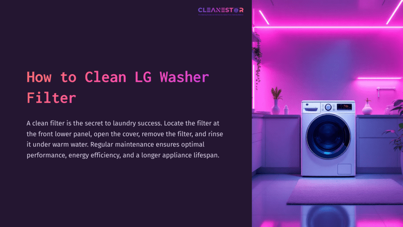 A Bright Laundry Room Features A Modern Lg Washer With A Blue Door, Surrounded By Ambient Purple Lighting And A Clean, Organized Layout.