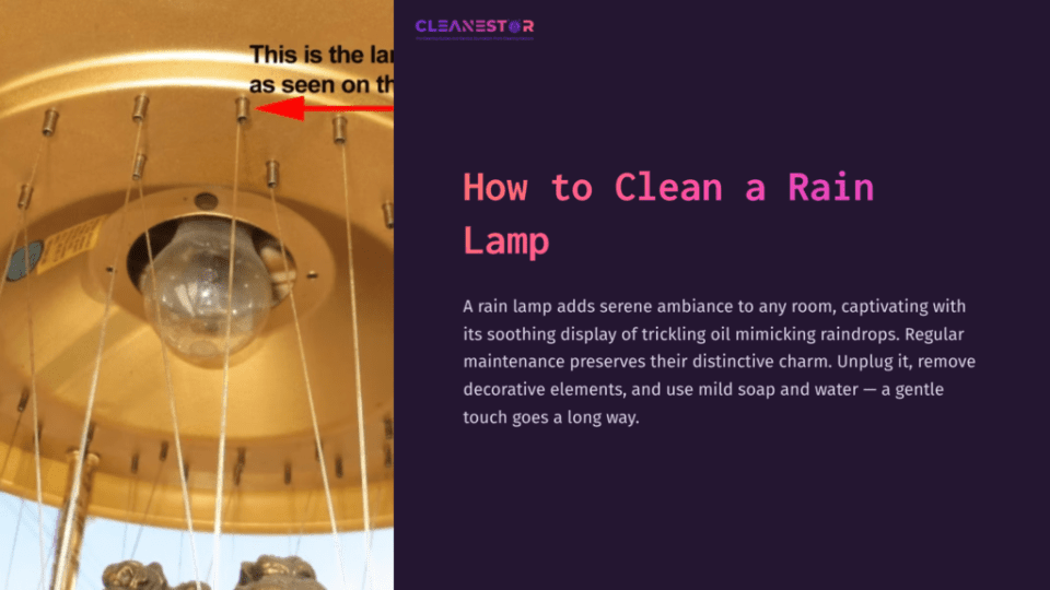 1 How To Clean A Rain Lamp Close-Up Of A Rain Lamp'S Inner Mechanism, Featuring A Glass Bulb And Hanging Tubes Against A Gold Background, Illustrating Maintenance Tips.