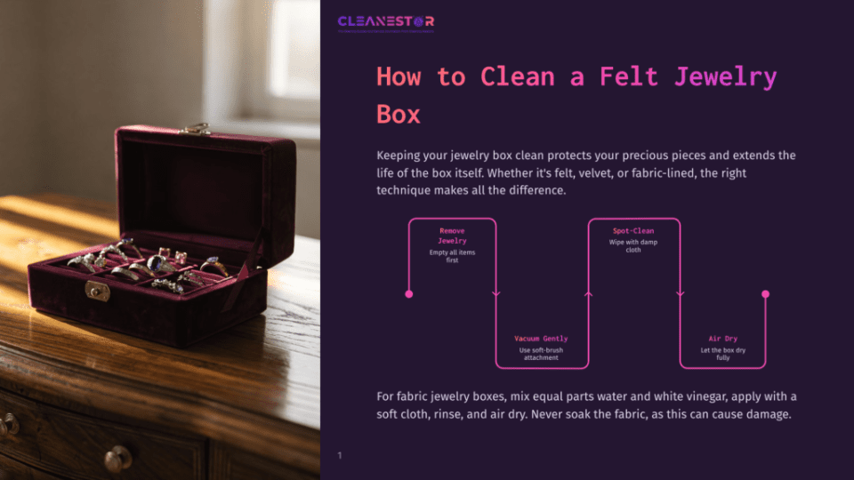 1 How To Clean A Felt Jewelry Box A Dark Red Velvet Jewelry Box With Gold Trim Is Open, Displaying Rings And Necklaces. Sunlight Streams Across The Box And The Wooden Dresser It Sits On.