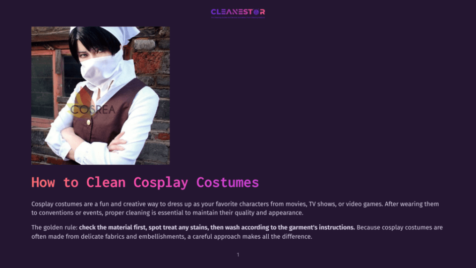 1 How To Clean Cosplay Costumes Cosplay Costume Of A Character With Dark Hair And A White Mask Covering Their Face, Wearing A Brown Vest Over A White Shirt, Standing In Front Of A Brick Wall.