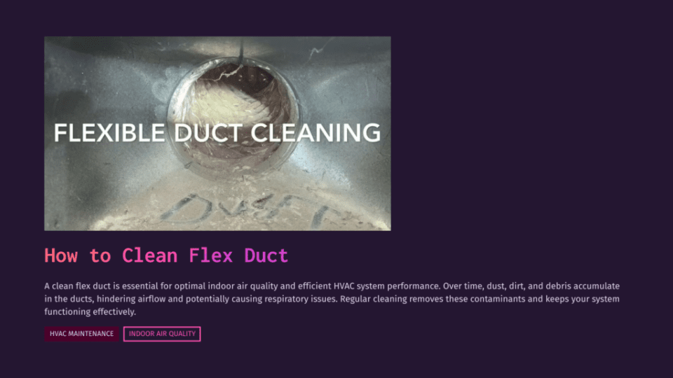 1 How To Clean Flex Duct 1 Close-Up Of A Dirty, Clogged Flexible Hvac Duct Interior Filled With Dust, Lint, And Debris, Obscuring The View Through The Flexible Duct. Text Overlay Reads &Quot;Flexible Duct Cleaning&Quot;.