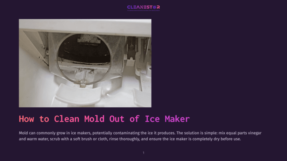1 How To Clean Mold Out Of Ice Maker Close-Up View Of An Ice Maker'S Internal Mechanism Showing Signs Of Mold, With A White Tray And Visible Mold Growth Near The Water Dispenser Area.