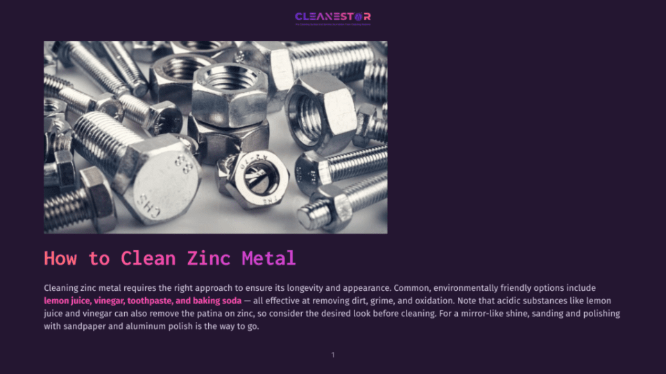 1 How To Clean Zinc Metal A Close-Up View Of Shiny, Clean Zinc Metal Bolts And Nuts, Showcasing Their Metallic Texture And Threaded Details. The Background Is Blurred, Keeping The Focus On The Hardware.