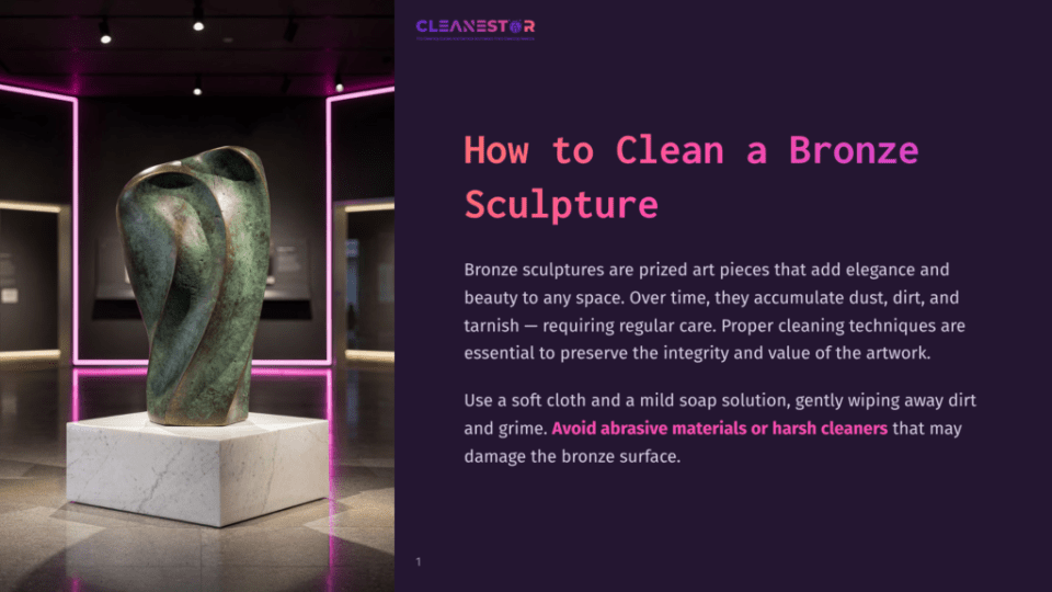 1 How To Clean A Bronze Sculpture A Striking Abstract Bronze Sculpture With A Green Patina Sits On A White Marble Pedestal In A Dimly Lit Gallery, Illuminated By Pink Neon Lights.