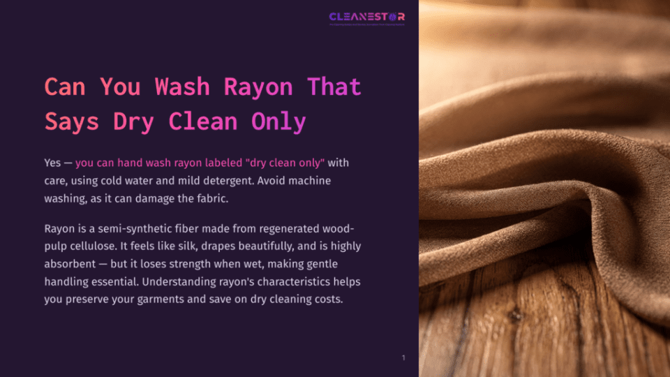 1 Can You Wash Rayon That Says Dry Clean Only Close-Up Of A Textured, Brown Rayon Fabric Draped Over A Wooden Surface, With Text Overlay Discussing How To Wash Rayon.