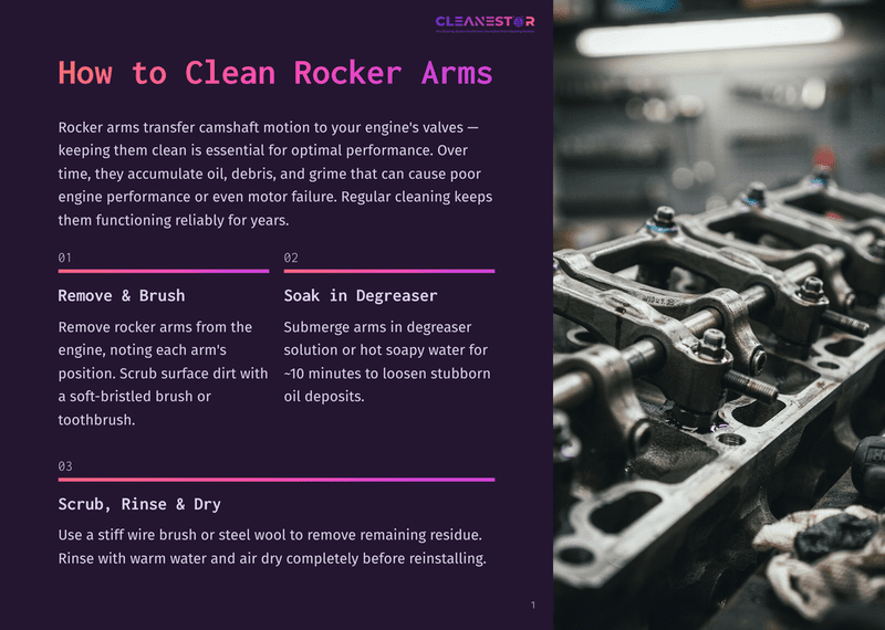 1 How To Clean Rocker Arms Close-Up Of A Mechanic Cleaning Rocker Arms, With The Text &Quot;How To Clean Rocker Arms&Quot; Overlayed On The Left.