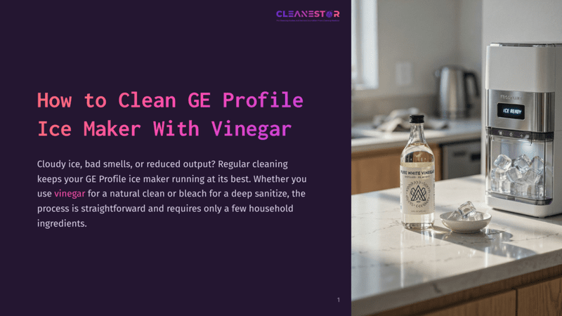 1 How To Clean Ge Profile Ice Maker With Vinegar A Ge Profile Ice Maker With A Bottle Of White Vinegar And A Small Bowl Of Ice In A Kitchen.
