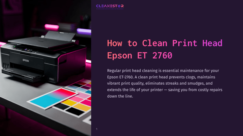 1 How To Clean Print Head Epson Et 2760 Epson Et-2760 Printer On A Desk With Colorful Print Test Sheets And Neon Lighting, Illustrating A Guide On How To Clean Print Heads For Vibrant Print Quality.