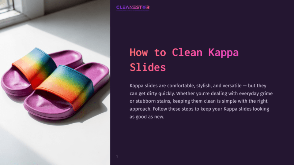 1 How To Clean Kappa Slides A Pair Of Vibrant, Rainbow-Colored Kappa Slides With Purple Soles Rests On A White Windowsill, Bathed In Bright Sunlight.